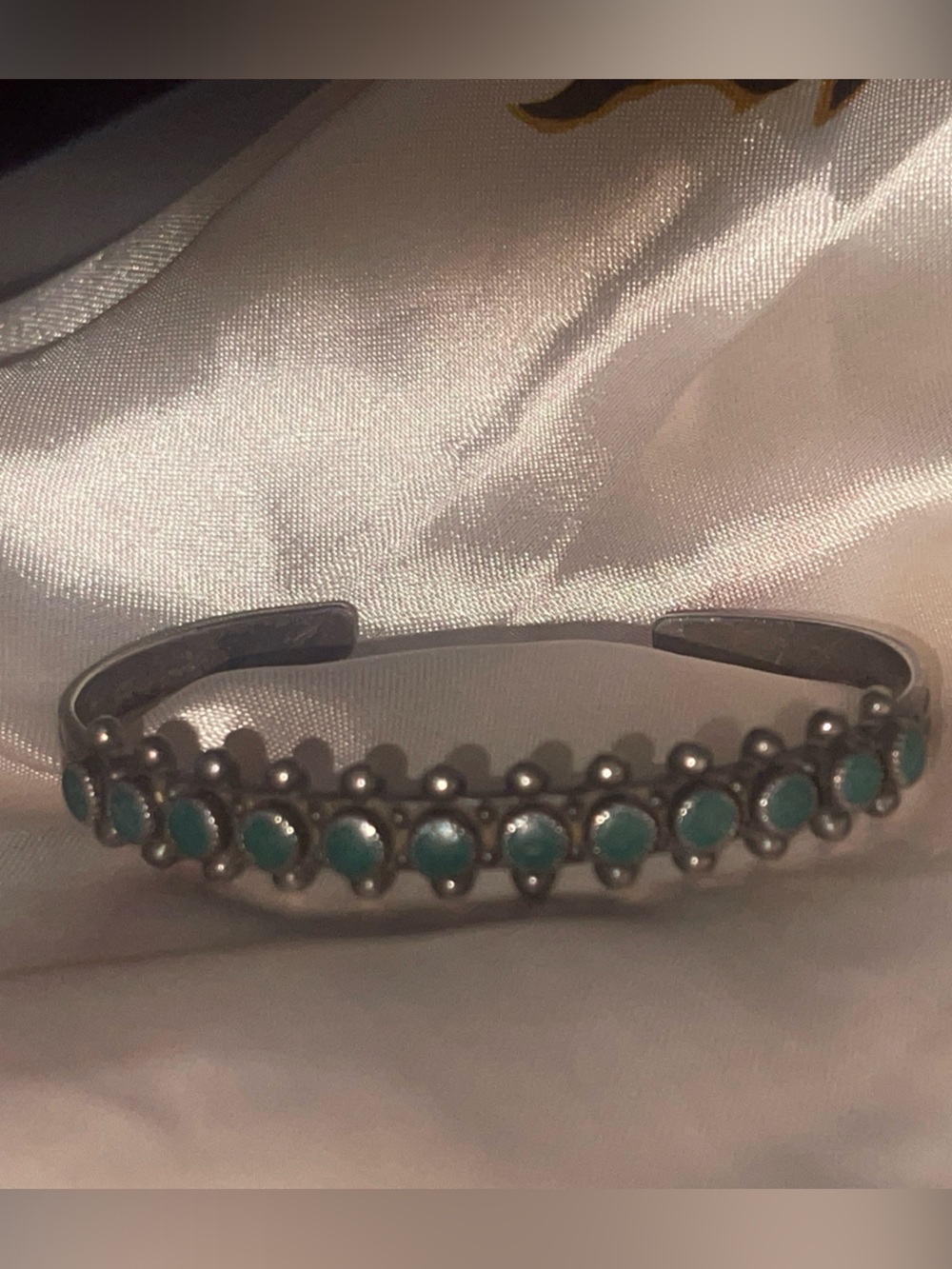 Turquoise Stone Sterling Silver Cuff Bracelet - Teal Green Zuni